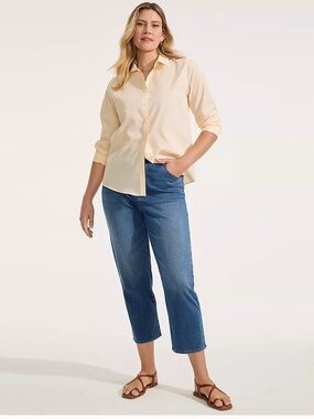 Lands' End Women's Mid-Dark Blue Straight Leg Pull-On Jeans Starfish